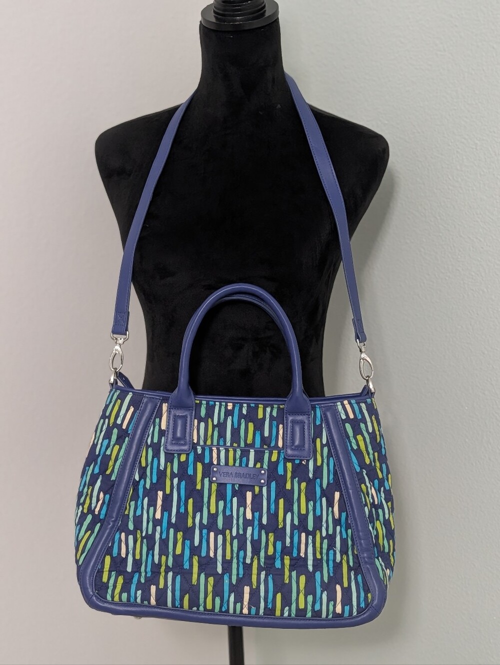 Vera Bradley Day Off Satchel Blue Green Quilted Crossbody Bag NWOT